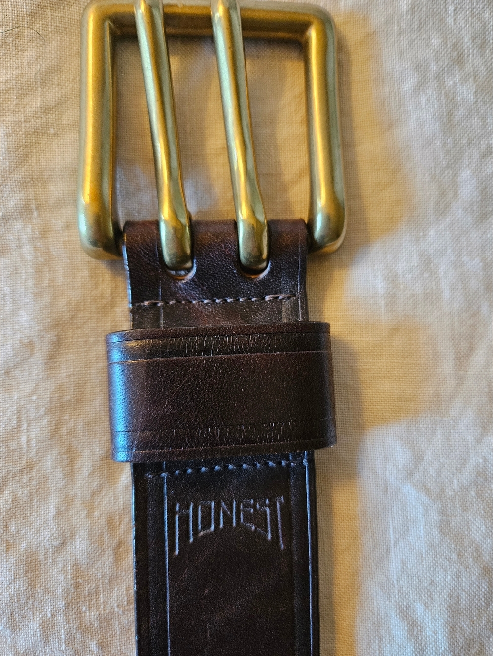 Dark Brown Honest Leather Belt With Brass Buckle
